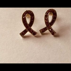 Sterling Pink Crystal Cancer Symbol Stud Earrings